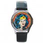 Wonder Woman Comic Unisex Round Silver Metal Watch-Leather Band