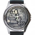 Snoopy & Charlie 5 Cents Coin Unisex Round Silver Metal Watch-Leather Band