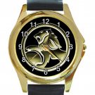 Holden Automobile Logo Unisex Round Gold Metal Watch-Leather Band