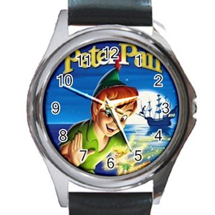 Peter Pan Unisex Round Silver Metal Watch-Leather Band