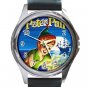 Peter Pan Unisex Round Silver Metal Watch-Leather Band