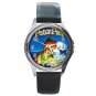 Peter Pan Unisex Round Silver Metal Watch-Leather Band