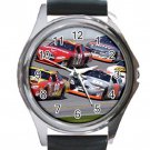 Nascar Unisex Round Silver Metal Watch-Leather Band