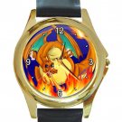 Pokemon Dragon Unisex Round Gold Metal Watch-Leather Band