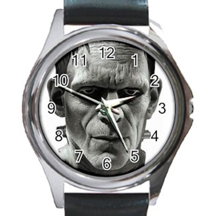 Frankentein Unisex Round Silver Metal Watch-Leather Band