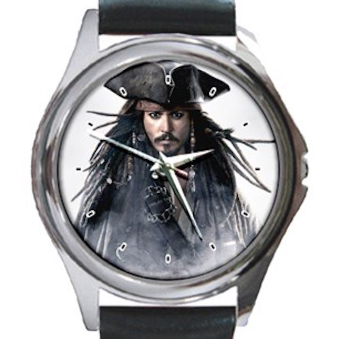 Jack Sparrow/ Johnny Depp Unisex Round Silver Metal Watch-Leather Band