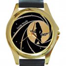 James Bond 007 With Bond Girl Unisex Round Gold Metal Watch-Leather Band