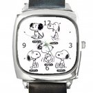 Snoopy Throughout The Years Square Metal Watch With Leather Band