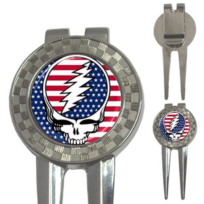 Grateful Dead Skull American Flag High Quality Metal Chrome 3-in-1 Golf Divot