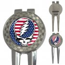 Grateful Dead Skull American Flag High Quality Metal Chrome 3-in-1 Golf Divot