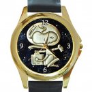 Snoopy Astronaut Unisex Round Gold Metal Watch-Leather Band