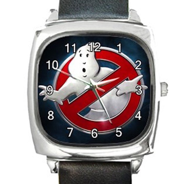 Ghostbusters Movie Logo Square Metal Watch With Leather Band
