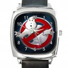Ghostbusters Movie Logo Square Metal Watch With Leather Band