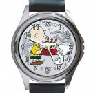 Peanuts Charlie & Snoopy 60th Anniversary $2 Coin Unisex Round Metal Watch-Leather Band