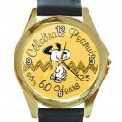 Celebrate Peanuts 60 years Snoopy Unisex Round Gold Metal Watch-Leather Band