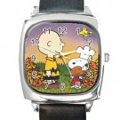 Charlie Thanksgiving Square Metal Watch With Leather Band