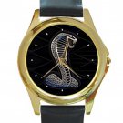 Ford Mustang Shelby Unisex Round Gold Metal Watch-Leather Band