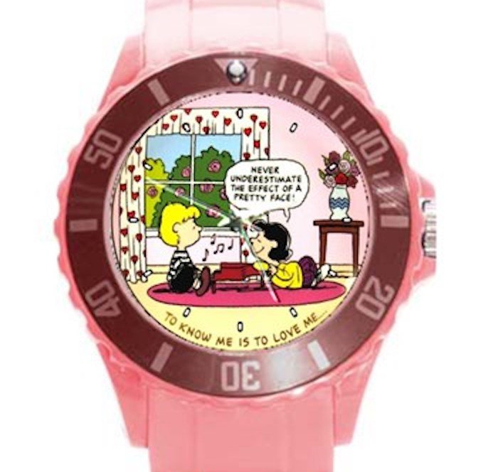 Peanuts Linus & Lucy Ladies Pink Round Plastic Sport Watch