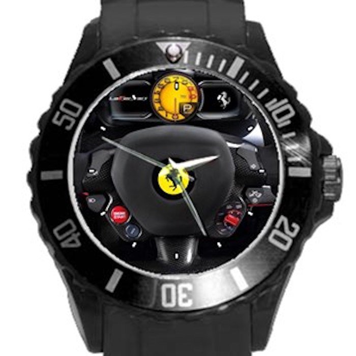 Ferrari Car Steering Wheel Black Round Plastic Sport Watch