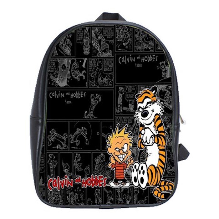 Calvin And Hobbes Cartoon School Leather Backpacks Notebook Bags