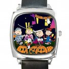 Peanuts & Friends Halloween Square Metal Watch With Leather Band