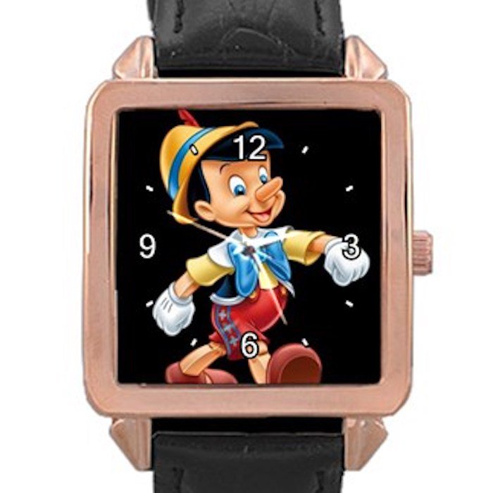 Cute Pinocchio Rose Gold Leather Watch With Leather Band