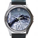 James Bond 007 With Gun Unisex Round Metal Watch-Leather Band