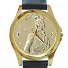 Michael Jackson Gold Photo Unisex Round Gold Metal Watch-Leather Band