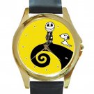 Little Jack Skellington & Snoopy Unisex Round Gold Metal Watch-Leather Band