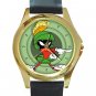 Funny Marvin The Martian Unisex Round Gold Metal Watch-Leather Band