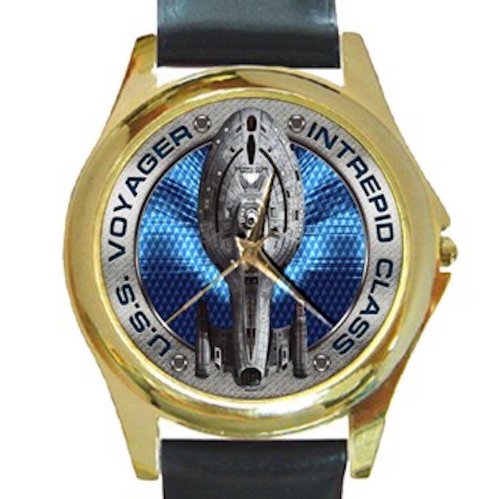 USS Voyager Intrepid Class Unisex Round Gold Metal Watch