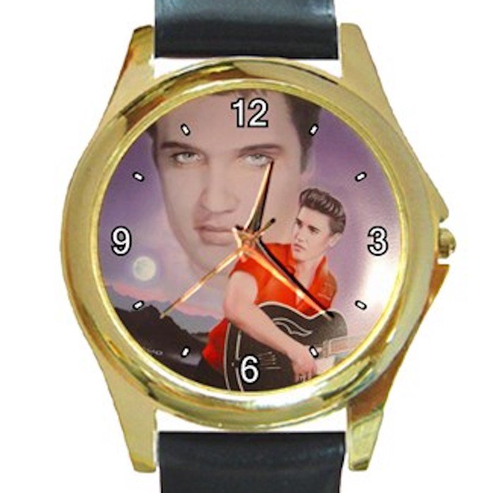Nice Elvis Presley Portrait Unisex Round Gold Metal Watch