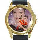 Nice Elvis Presley Portrait Unisex Round Gold Metal Watch