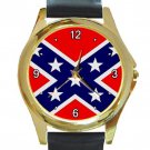 Southern Cross Confederate Battle Dixie Flag Unisex Round Gold Metal Watch