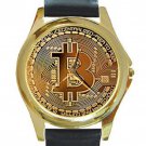 New Bitcoin Picture Style Unisex Round Gold Metal Watch