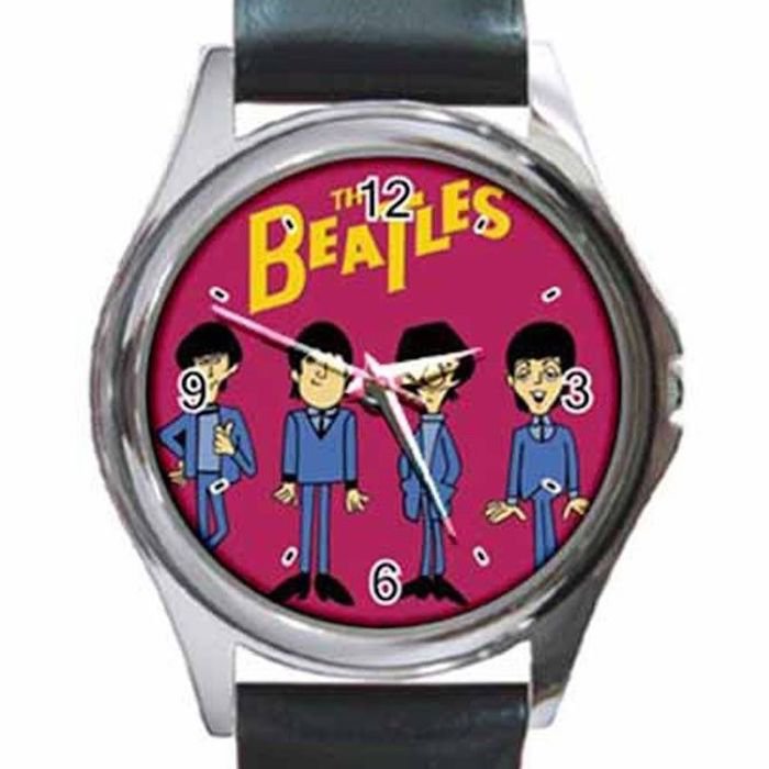 BEATLES CARTOONS JOHN PAUL GEORGE RINGO Unisex Round Silver Metal Watch