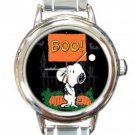SNOOPY HALLOWEEN BOO PUMPKIN Round Italian Charm Watch