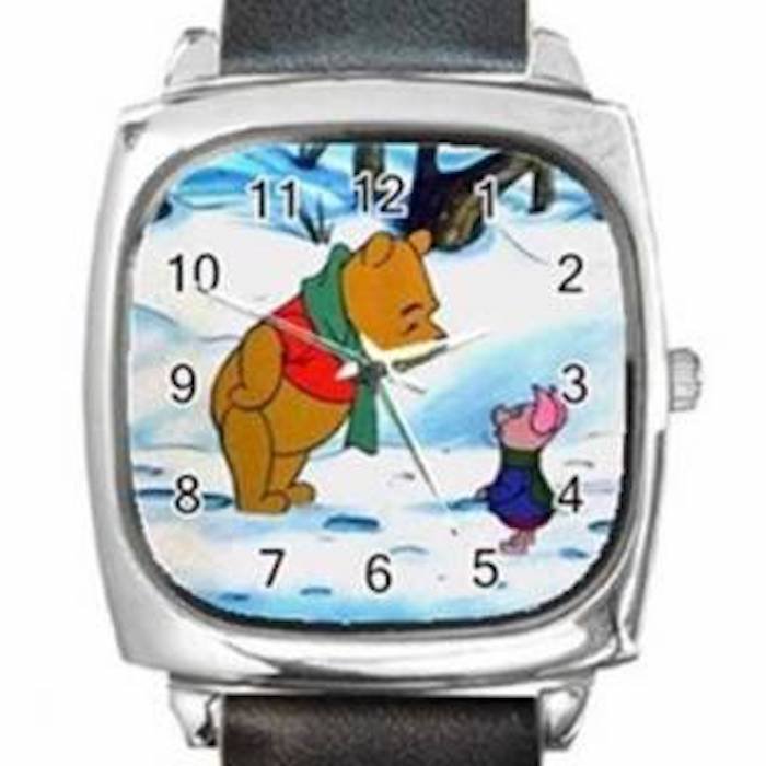 WINNIE THE POOH & PIGLET SNOW Square Metal Watch With Leather Band