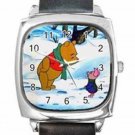 WINNIE THE POOH & PIGLET SNOW Square Metal Watch With Leather Band