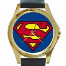 Superman Shield Unisex Round Gold Metal Watch