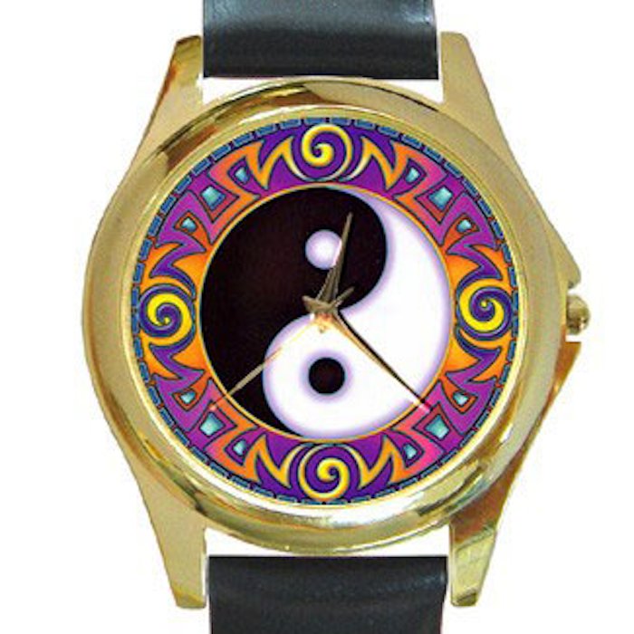 Yin Yang Tribal Unisex Round Gold Metal Watch