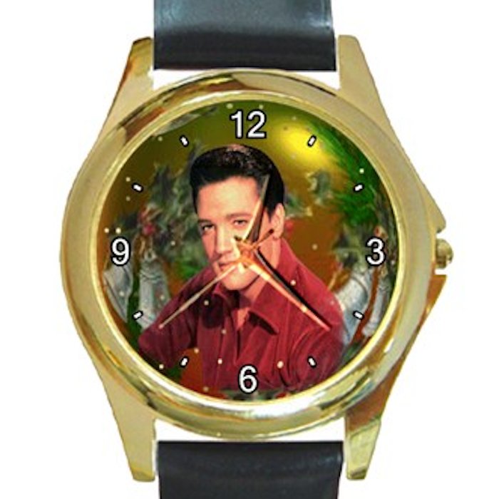 Handsome Elvis Presley Christmas Unisex Round Gold Metal Watch
