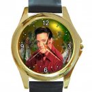 Handsome Elvis Presley Christmas Unisex Round Gold Metal Watch
