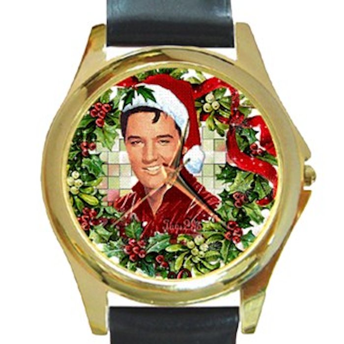 Elvis Presley Santa Clause Unisex Round Gold Metal Watch