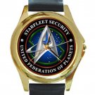 United Federation Of Planets Starfleet Security Unisex Round Gold Metal Watch