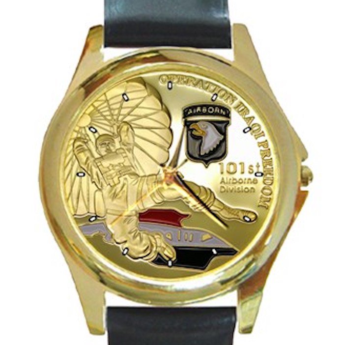 Operation Iraqi Freedom 101st Airborne Division Unisex Round Gold Metal Watch