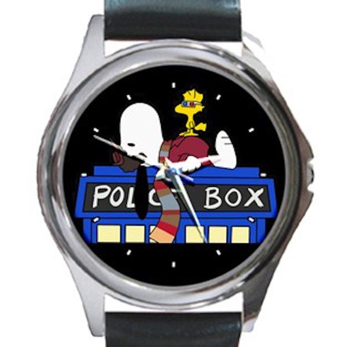 Snoopy Police Box Unisex Round Silver Metal Watch