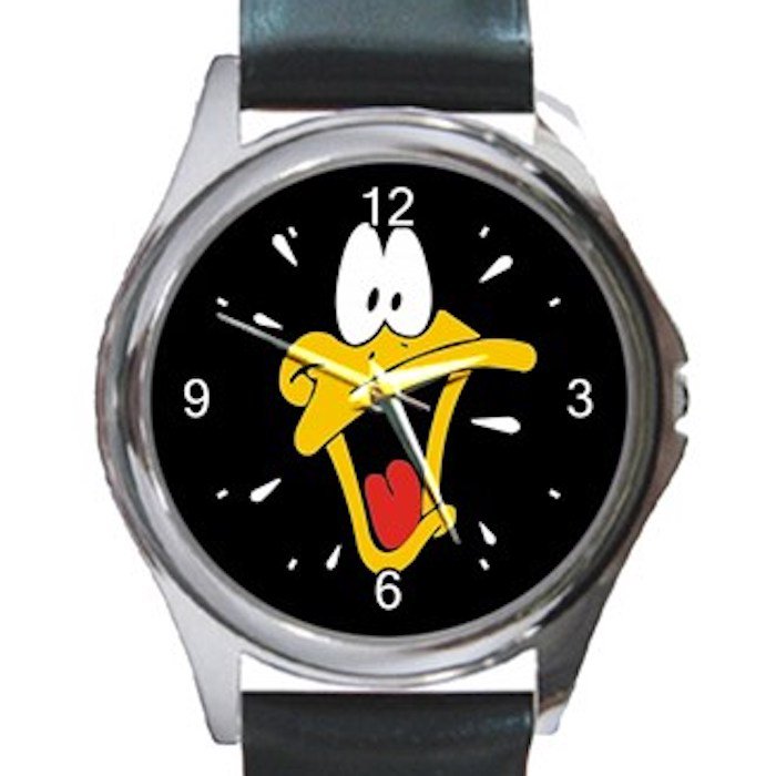 Cute Daffy Duck Unisex Round Silver Metal Watch
