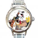 Cute Calvin and Hobbes Collection Round Italian Charm Watch