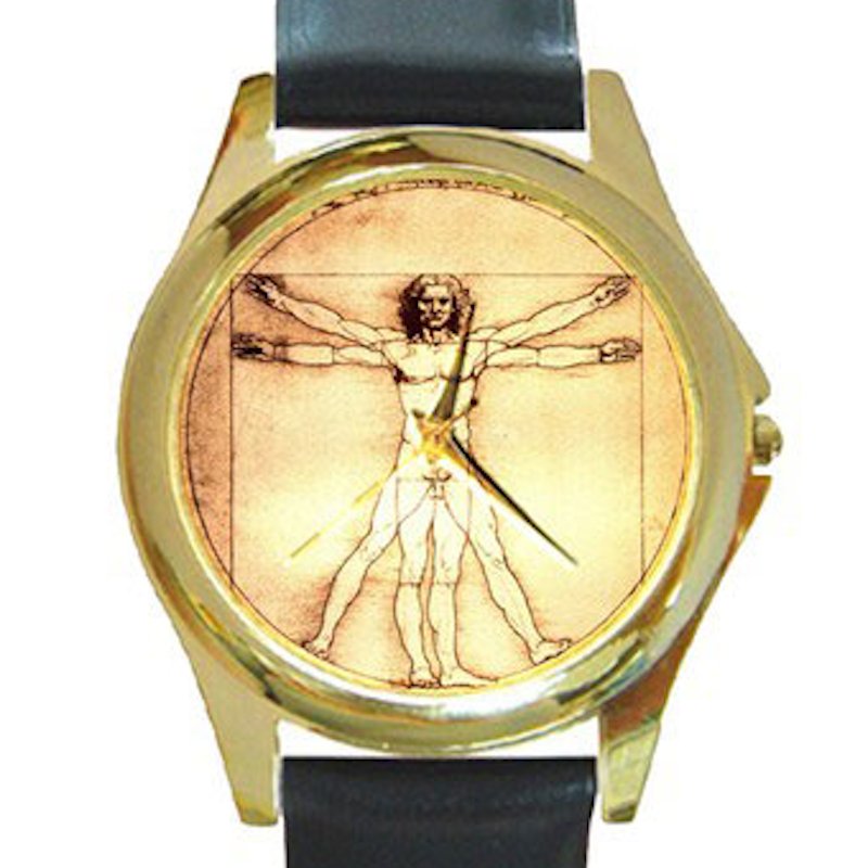 Leonardo da Vinci - Vitruvian Man Unisex Round Gold Metal Watch